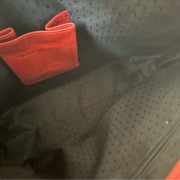 Vintage Footed Red Leather Woven Bag w/Leather Rope Cord Detail Made in Brazil - Picture 6 of 14